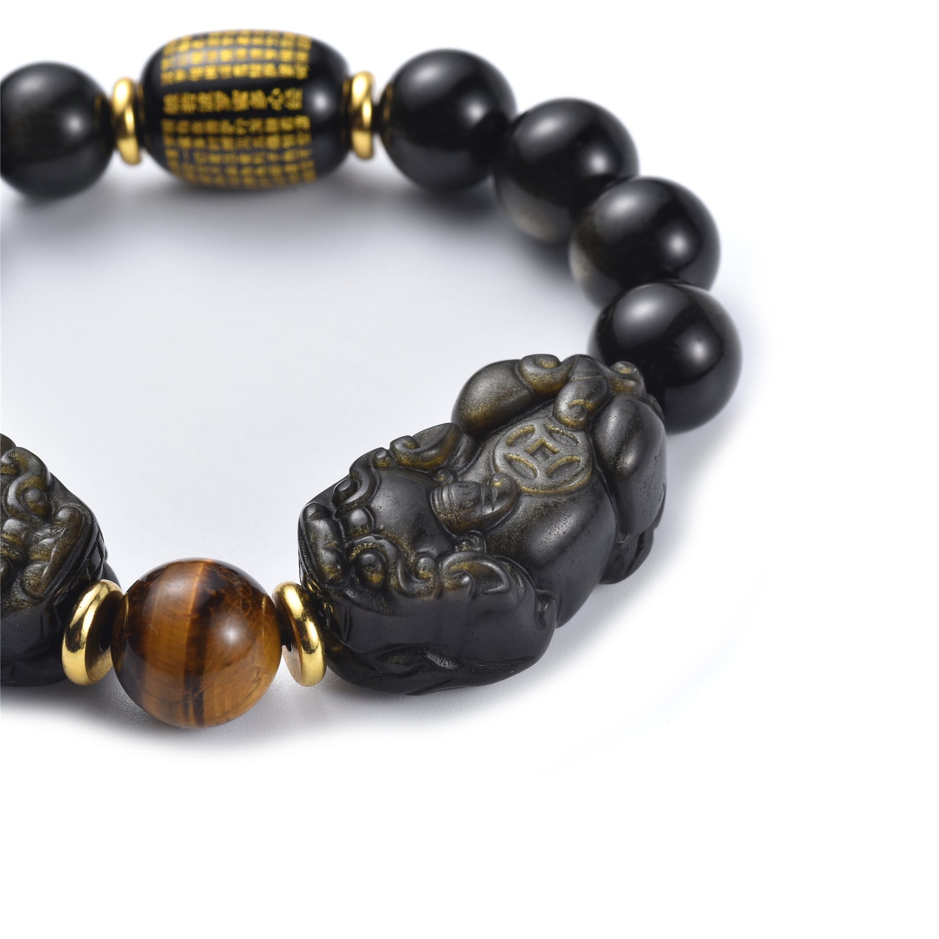 Fortunehouses Bracelet Natural Gold Obsidian Double Pi Yao Wealth Bracelet