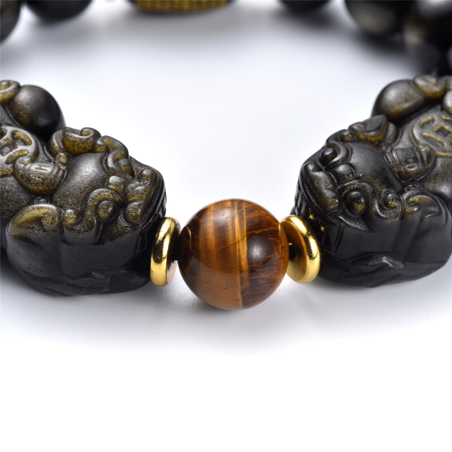 Fortunehouses Bracelet Natural Gold Obsidian Double Pi Yao Wealth Bracelet