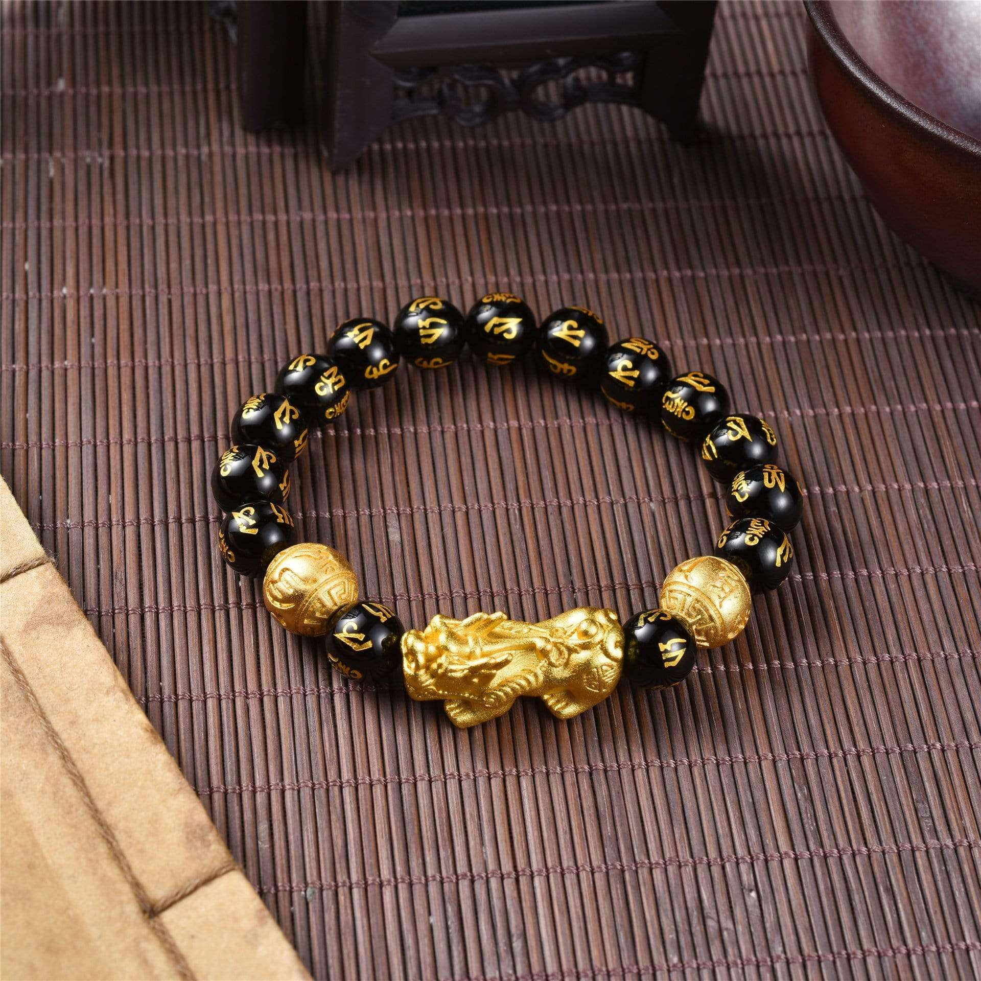 Fortunehouses Bracelet Feng Shui Pixiu Black Obsidian Wealth Bracelet